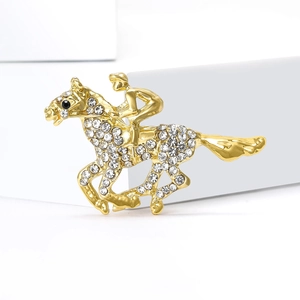 Exquisite goldfarbene Reitsport-Brosche mit glitzernden Kristallen für Damen und Herren