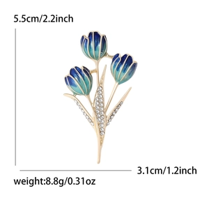 Elegant tulip flower brooch with gradient enamel and rhinestones 5.5cm x 3.1cm