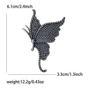 Detailed size specifications of the pearl butterfly brooch showing height and width
