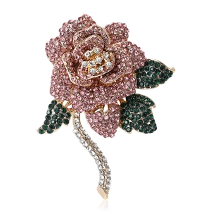 Elegant Alloy Rose Flower Brooch Rhinestone Inlaid Pin For Women Fashion Jewelry Gift For Wedding Banquet Party Accessory