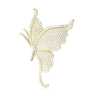 Elegant Alloy Butterfly Brooch Pin With Faux Artificial Pearl Inlaid Luxury Butterfly Breastpin For Women Fashion Clothing Decor