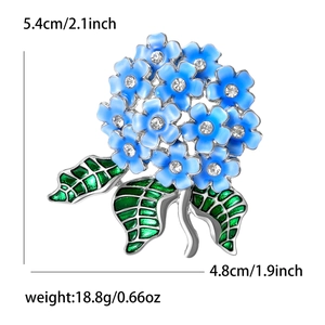 Blue enamel hydrangea flower brooch with crystals in a 5.4cm x 4.8cm elegant design
