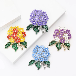 Elegant hydrangea flower enamel brooch pins in multiple colors for stylish women fashion