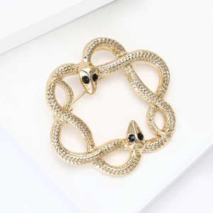 Elegant gold-plated double snake wreath brooch pin for women suit jacket and shirts