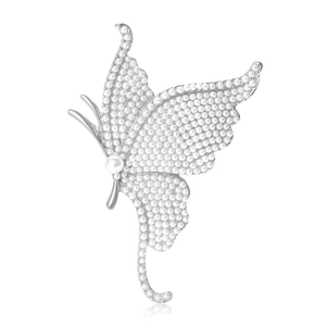 Elegant silver butterfly brooch with delicate white pearls for high-end fashion jewelry