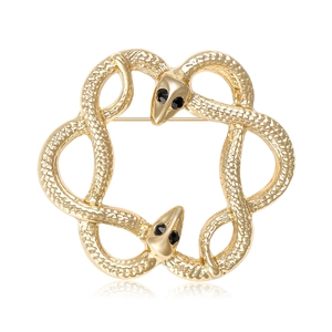 Vintage Alloy Double Snake Circular Brooch Pin With Black Rhinestone Eyes Fashion Animal Breastpin Jewelry For Women Men