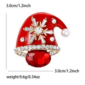 Broche bonnet de Noël étincelante avec émail rouge, strass blancs et goutte de gemme rouge