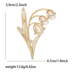 Eleganter Maiglöckchen-Brosche aus Gold mit Opal-Steinen und Kristallen, 5,9 cm hoch