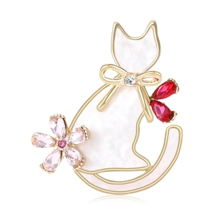 Cute Cartoon Cat Enamel Brooch Pin For Women Alloy Rhinestone Animal Lapel Pin Fashion Sweet Jewelry Accessories Clothes Decor