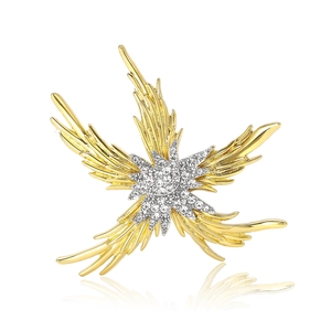 Fashion Starfish Flame Brooch For Women Luxury Alloy Rhinestone Inlaid Corsage Pin Elegant Dress Accessories Gold