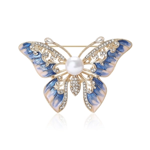 Élégante Broche Papillon en Alliage Avec Künstliche Perle d'imitation Strass Ailes Dégradées en Émail Bijoux pour Accessoires Costume Femme
