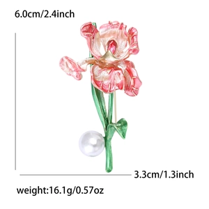 Broche fleur de lys émaillée de style palais français avec pétales dégradés et perle