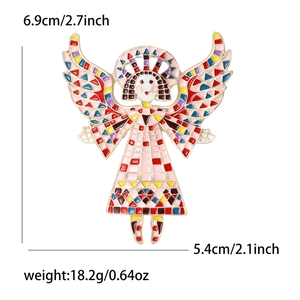 Colorful enamel angel girl brooch with gold trim on white background for fashion accessories