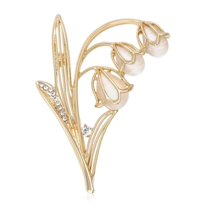 Eleganter Maiglöckchen Brosche Legierung Mit Strass Und Katzenaugenstein Blumen Pin Für Damen Leichter Luxus Schmuck Zubehör