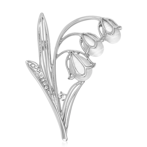 Eleganter Maiglöckchen-Anstecker aus Silberlegierung mit Opalen und Zirkon-Steinen