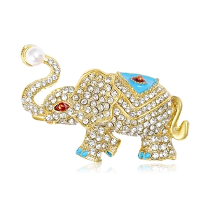 Elephant Brooch Pin Alloy Rhinestone Enamel Faux Artificial Pearl Animal Jewelry Luxury Fashion Accessory For Suits Cardigans