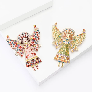 Luxury enamel angel girl brooches with colorful mosaic design on a golden base