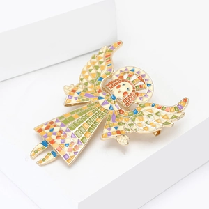 Colorful mosaic enamel angel girl brooch with gold trim for versatile accessory style