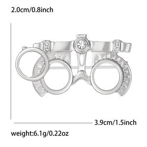 Detailed size parameters of silver eyeglass frame brooch with white rhinestones