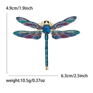 Exquisite enamel dragonfly brooch with blue crystals and gradient rhinestone wings
