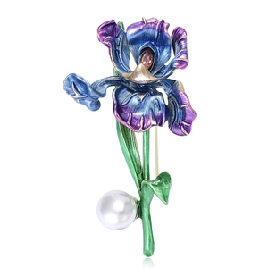 Broche Iris de Style Palais en Alliage Et Émail Avec Künstliche Perle Épingle Florale Sophistiquée Pour Femme Banquet Quotidien Mode
