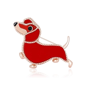 Creative Dachshund Dog Animal Acrylic Enamel Brooch Pin For Women Fashion Animal Lapel Pin Rose Gold Red Brooch Badge Jewelry