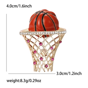 Broche de aro de baloncesto de lujo con cristales y esmalte naranja en tono dorado