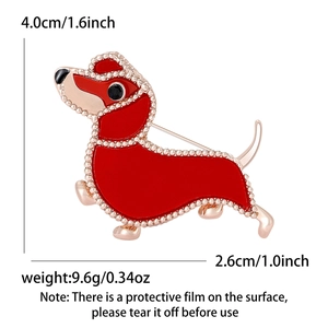Creative red dachshund dog brooch pin in rose gold finish for suits and coats