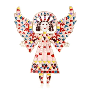Vintage Angel Girl Brooch Alloy Enamel Drip Glaze Mosaic Wings Pin Fashion Light Luxury Jewelry For Women Men Coat Accessory