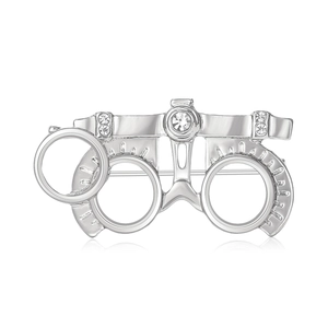 Polished silver optometrist trial frame brooch with crystal inlay for suits and coats