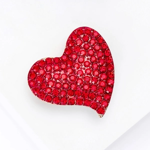 Elegante spilla a cuore dorata con strass rossi scintillanti per abiti da donna