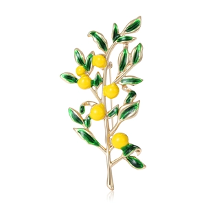 Exquisite Alloy Enamel Lemon Tree Brooch For Women Gold Branch Yellow Fruit Green Leaf Fashion Lapel Pin Suit Accessories Jewelry Gift