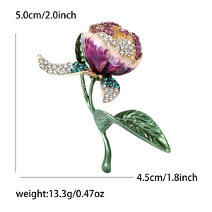 Elegant purple enamel tulip brooch with sparkling rhinestones for women suit