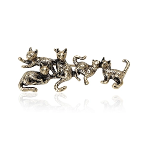 Vintage Creative Alloy 5 Cats Brooch For Men Women Retro Animal Pin For Suits Shirts Fashion Jewelry Accessories