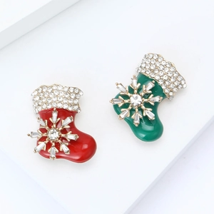 Christmas Stocking Brooch For Women Alloy Enamel Rhinestone Snowflake Pin Festive Decoration Jewelry Gift For Holiday Party