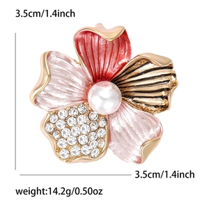 Luxurious enamel flower brooch with pearls and crystals measuring 3.5cm for women