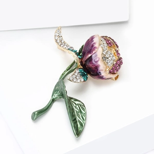 Elegant purple tulip brooch with sparkling rhinestones and gradient enamel finish