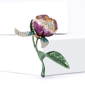 Elegant tulip flower brooch with colorful enamel and sparkling rhinestones for suits