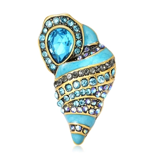 Vintage Conch Shell Brooch Pins For Women Alloy Rhinestone Enamel Sea Snail Lapel Pin Fashion Jewelry Antique Gold Base