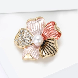 Exquisite floral enamel brooch with pearls and crystals for elegant suit styling