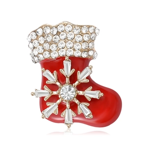 Elegant Christmas Stocking Brooch Alloy Rhinestone Enamel Drip Oil Festive Snowflake Sock Pin Jewelry For Women Gift
