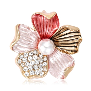 Elegant Alloy Enamel Flower Brooch With Rhinestone Crystal And Faux Artificial Pearl Vintage Floral Banquet Dress Pin For Women