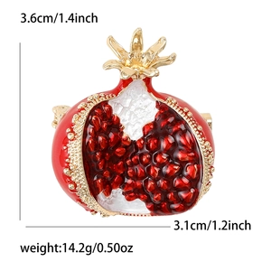 Elegant red enamel pomegranate brooch pin with golden alloy lines and 3.6cm height