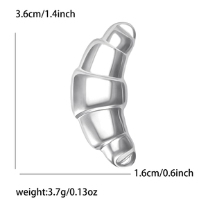 Detailed size specifications of the stainless steel croissant brooch with dimensions and weight