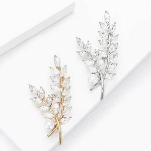 Broches élégantes en épi de blé doré et argenté avec cristaux et perles pour femmes