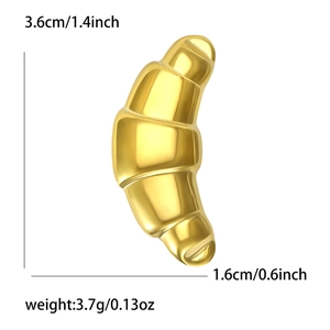 Polished gold croissant brooch in stainless steel for women, dimensions 3.6cm x 1.6cm