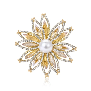 Broche Tournesol en Alliage et Strass avec Künstliche Perle d'Imitation Élégante Broche Fleur en Zircone pour Femme Bijoux de Banquet