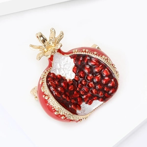 Exquisite enamel pomegranate brooch with red crystals and gold-plated alloy base