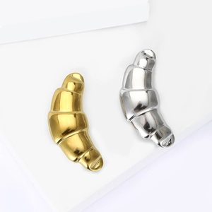 Chic croissant shaped stainless steel brooch pins in polished gold and silver finishes