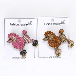 Broches caniche exquises avec strass étincelants roses et ambrés sur base alliage